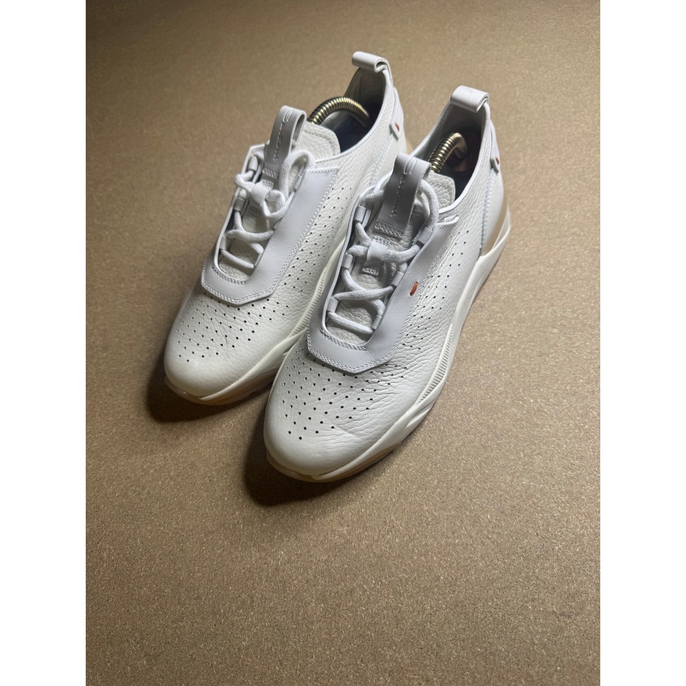 Santoni White Tumbled Leather Perforated Sneakers Made in‎ Italy WBIM60988 38 - Picture 9 of 9